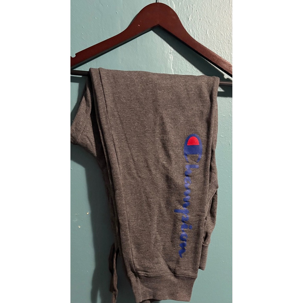 Champion Mens Jogger Sweatpants Heather Charcoal‎ Grey Script Logo Size Large